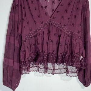 Free People Deep Purple Embroidered Blouse